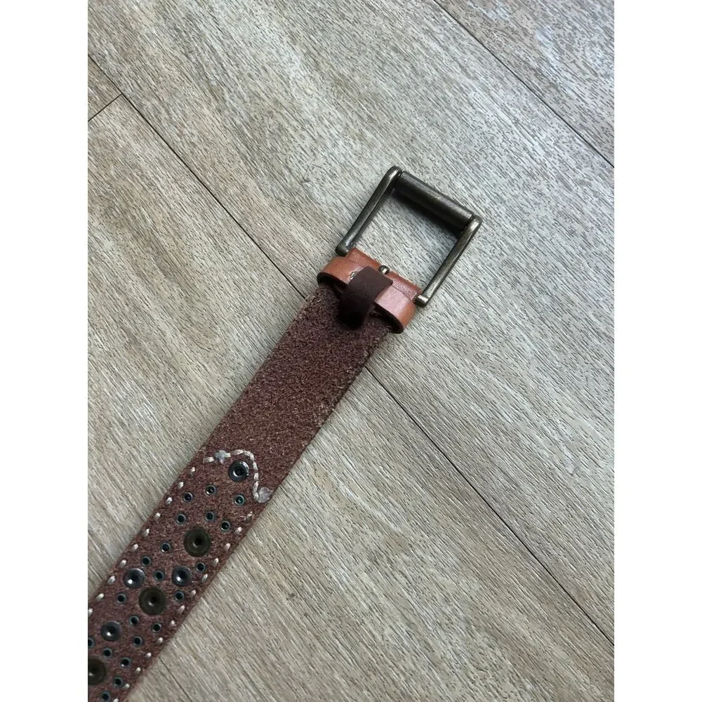 Western Studded Leather Belt Boho Festival CognacBrown PunkRock CowboyCowgirl